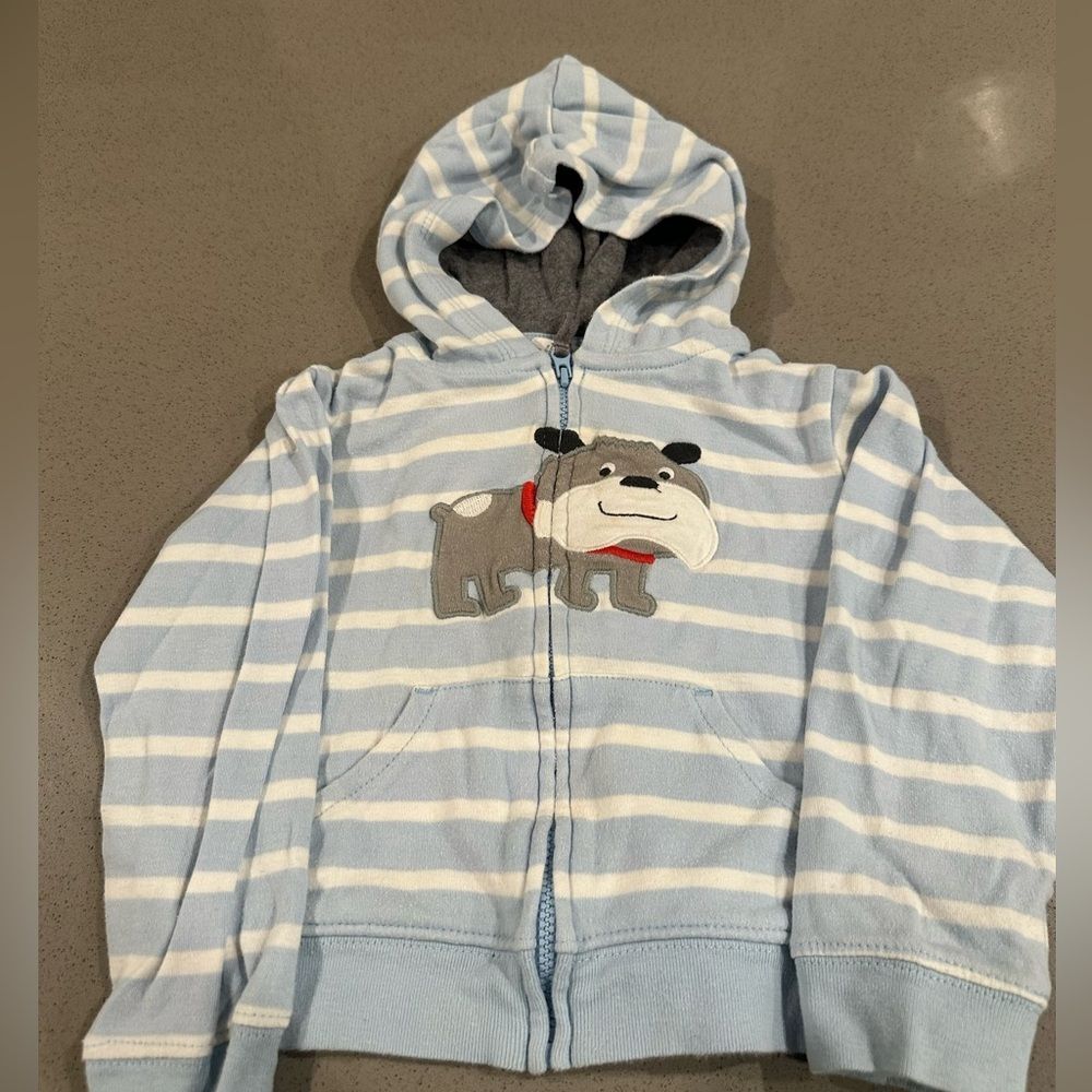 Carters baby blue stripped boys zip up jacket size 24 months